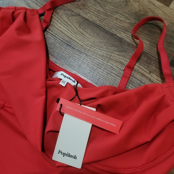 Popilush Women's Red Corset Cowl Neck Shapewear Tummy Control Bodysuit Size XXL - Picture 8 of 11